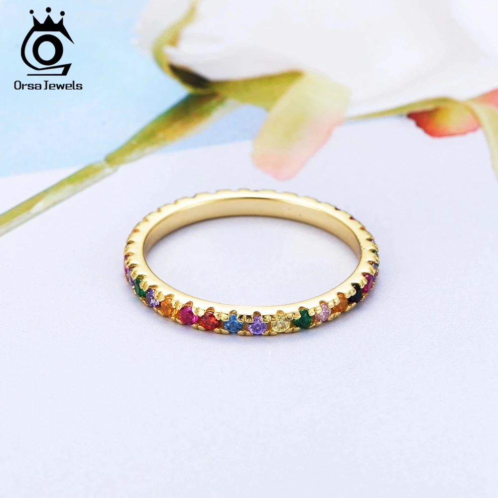 ORSA JEWELS 925 стерлингового серебра женские кольца Цвет Фул AAA циркон золото