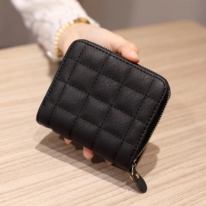 BESTVECH Women's PU Leather Plaid Card Holder Wallet - Green Nubuck Zipper Coin Purse - View #7