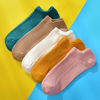 

5 Pair Fashion Soft Cotton 100% Women Socks Solid Color Top Quality Cute Socks Woman Girl Calcetas White Pink Short Socks Pack