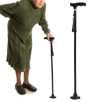 

Adjustable Aluminum Alloy Cane Walking Stick Folding Column Crutch Multi-Purpose Outdoor Climbing Stick Walking Cane with LED