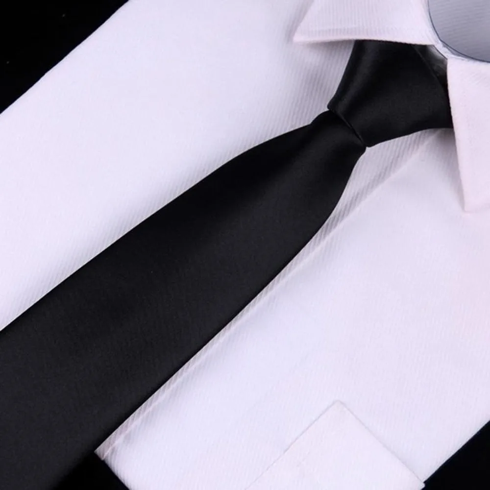 Plain Black Clip-On Neck Ties for Wedding Uniform Security Doorman Costume Party