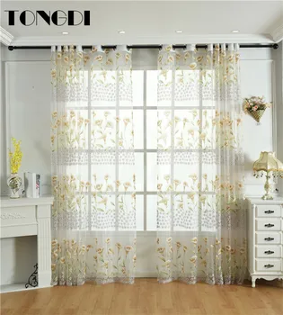 

TONGDI Printing Curtain Elegant Flower Leaves Floral Transparent White Tulle Decoration For Spring Parlour Living room Bedroom