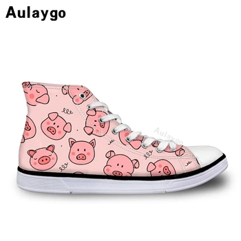 

Aulaygo Girl Shoes For Kids Pink Pig Head Cute Cat Design Boys High Top Canvas Casual Soft Sneakers Outdoor Flats Hot Selling