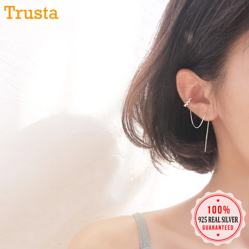 Trustdavis 100% серьги из настоящего серебра 925 пробы клипса для ушей с 9 см линией
