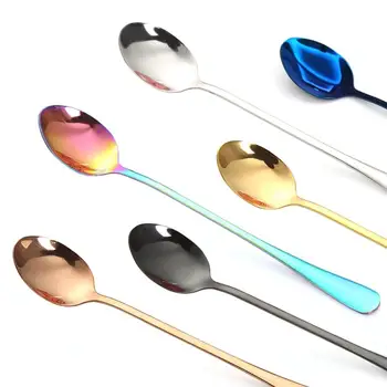 

Hot! Colorful Long Handle Spoon Stainless Steel Coffee Tea Spoons Tip Head Tableware Beauty Mugs Spoons Soup Spoon Kitchen Tools