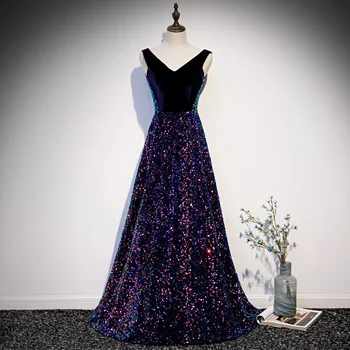 

SequinTulle Dresses Bridesmaid Women V-Neck Appliques Elegant Maxi Dresses for Wedding Party Vestidos Elegant Sexy Prom Wear