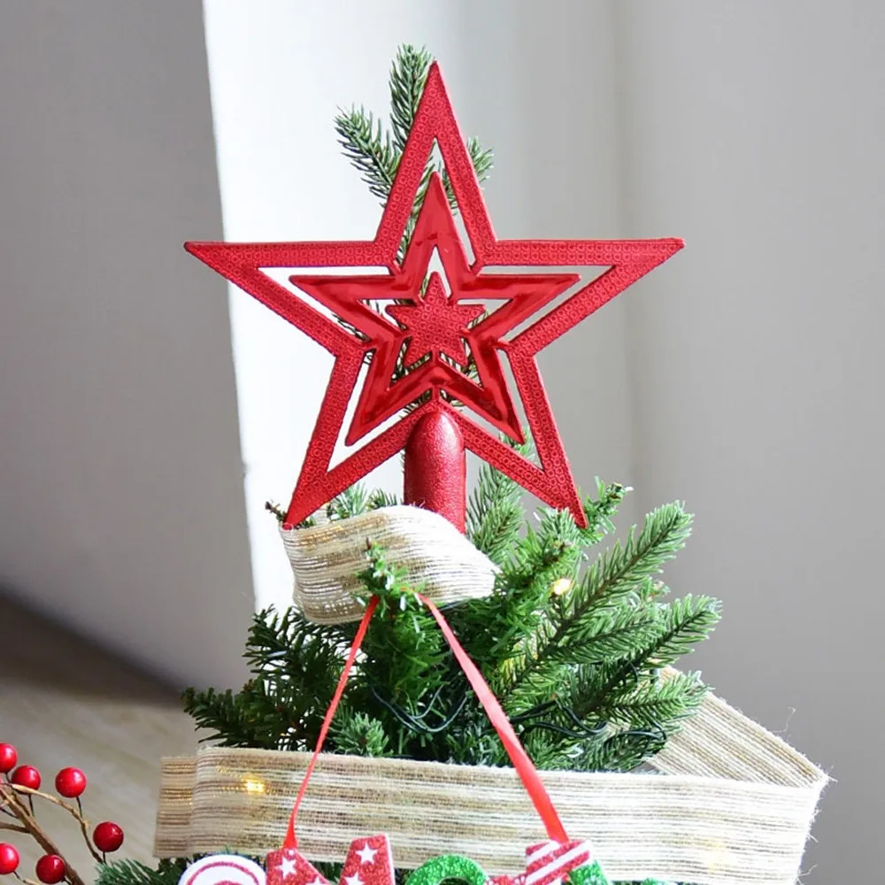 Опциональные украшения для рождественской елки Topstar, покрытые пластиком, ПВХ, пятиконечная звезда, для дома, вечерние, рождественские украшения, 3 размера - Цвет: 20cm Red