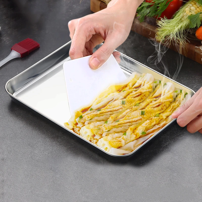 Rectangle Storage Trays Stainless Steel Household Steamed Sausage Dish Fruit Water Bread Pan Kitchen Baking Pastry Shallow Plate 4