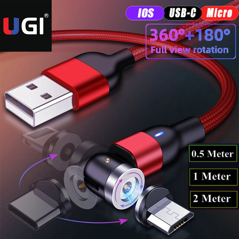 Магнитный кабель UGI 3 в 1 для быстрой зарядки на 540 ° IOS USB C Micro Android быстрое зарядное