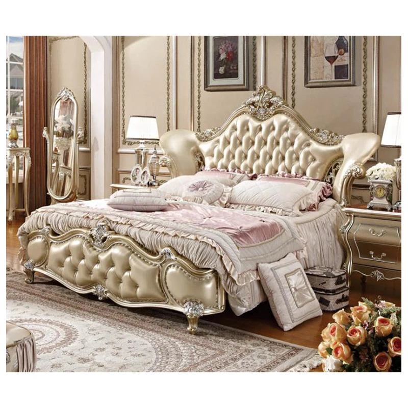 Современная Европейская кровать из массива дерева модная резная кожаная французская мебель для спальни bng007