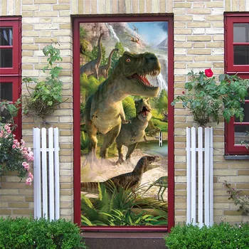 

2pcs/set Tyrannosaurus Door Sticker Wallpaper Self-adhesive Waterproof Poster Room Decor Dinosaur Wall Mural Decals Home Design