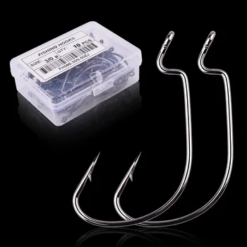 HOT DEAL ❤️ 10pc/ Box Fishing Hook Set Carbon Steel Wide Crank Hook Offset Fishhook for Soft Worm Lure Barbed Hook carp Fishing Hooks Tackle - discount item 35% OFF Sports & Entertainment