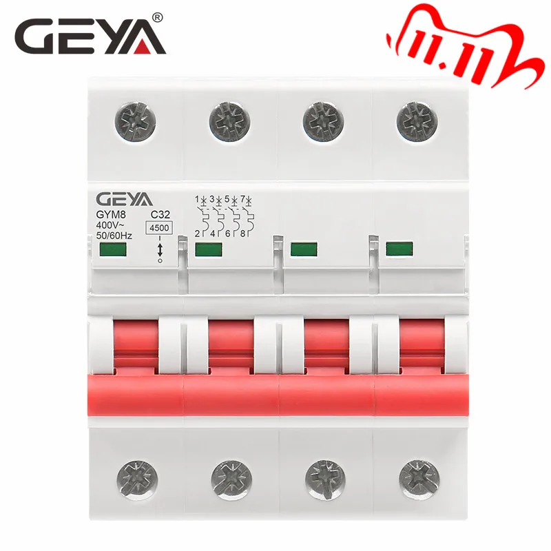 4 полюсный мини автоматический выключатель GEYA GYM8 6A 63A Din рейка MCB с индикатором