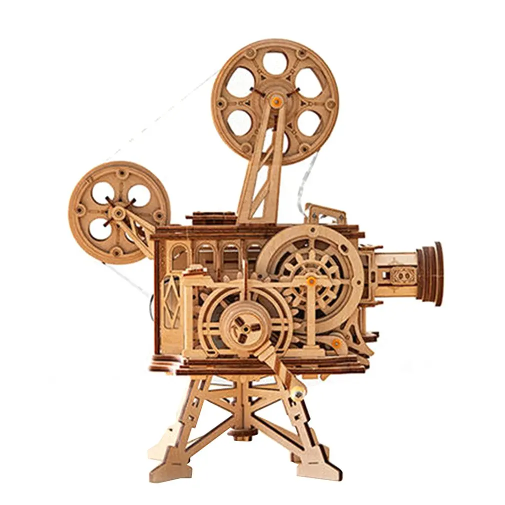 

Hand Crank Diy 3D Film Projector Wooden Model Building Kit Assembly Vitascope Toy Gift for Children Adult