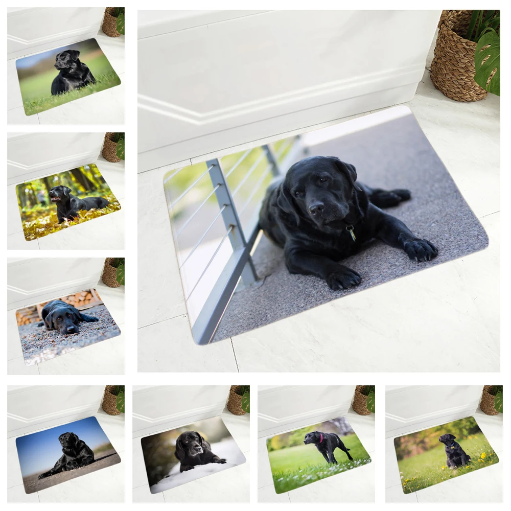Flannel Labrador Dog Floor Door Mat Kitchen Mat Black Labrador Dog