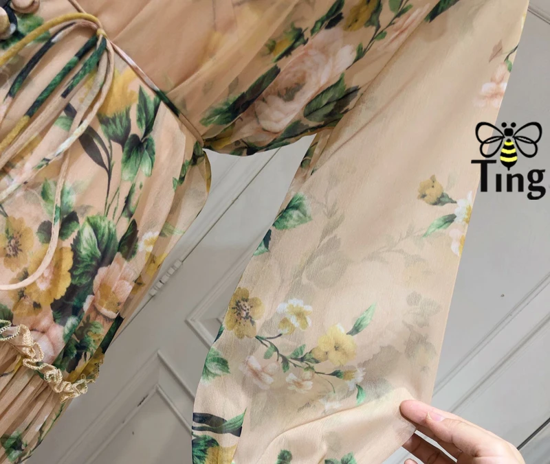 Tingfly дизайнерское подиумное цветочное миди длинное платье с рюшами и рюшами, открытое однобортное вечернее платье, женское платье с цветочным принтом, Boho Vestidos