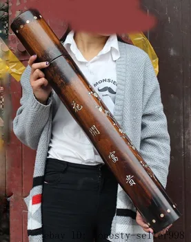 

christmas Huanghuali wood inlay shell Hand-carved Plum word Picture scroll tube cylinder new Year