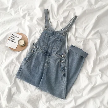 

loose denim women jumpsuits 2020 autumn new casual high waist ankle length pockets female pants top quality