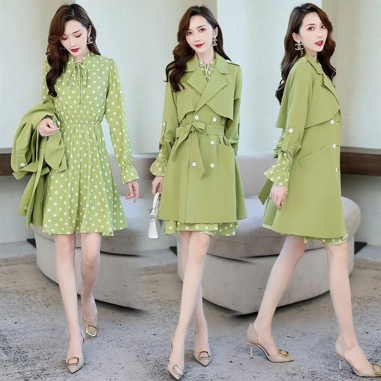 

Early Autumn Dotted Floral Printed Dress 2019 New Style WOMEN'S Dress Early Autumn Elegant Two-Piece Set Spring And Autumn Trenc