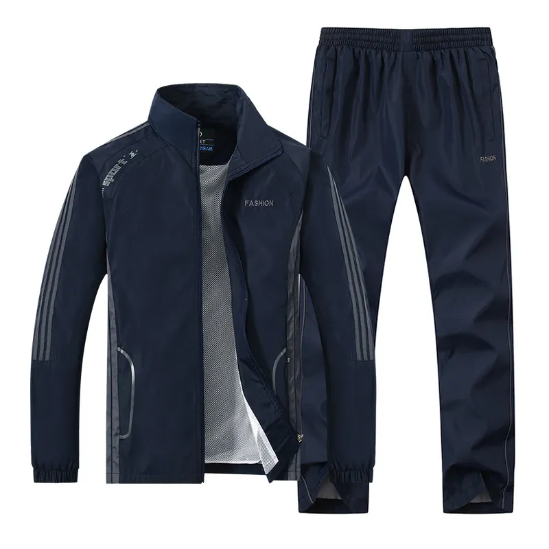 Плюс размер 4XL 5XL весенне-осенний спортивный костюм мужские комплекты одежды из двух предметов повседневный спортивный костюм спортивная куртка+ штаны спортивные костюмы - Цвет: Dark Blue