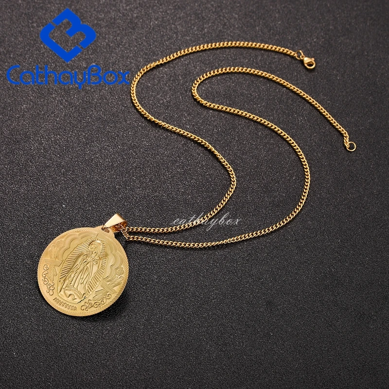 Подарочная католическая леди гуадалупа Круглый Кулон золотистый тон медальон