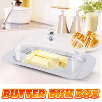 

Stainless Steel Cheese Bread Butter Dish Box Container Storage Pans Plates Tray With See-through Acrylic Lid