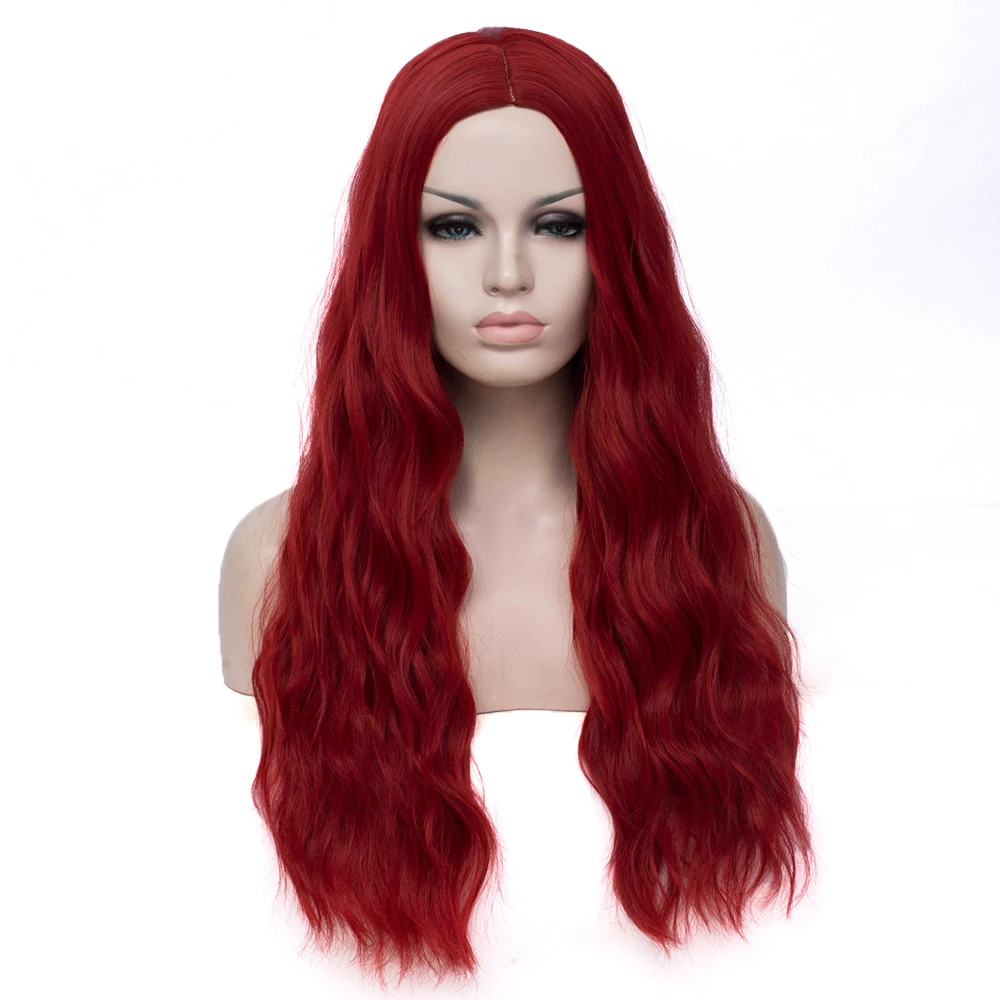 

GAKA Women Long Water Wave Synthetic Lolita Wig Halloween African American High Temperature Cosplay Red Wigs
