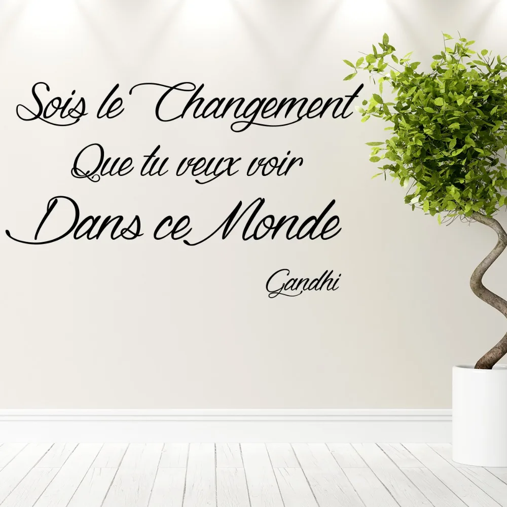 Sticker Citation Sois Le Changement Vinyl Wall Art Decal Wallpaper Living Room Home Decor Gandhi Quote Poster House Decoration Wall Stickers Aliexpress