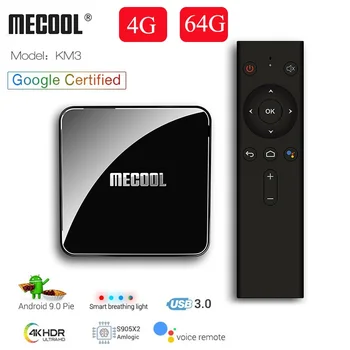 

MECOOL KM3 Android 9.0 TV Box Voice Control Amlogic S905X2 4GB RAM 64GB ROM 2.4G+5G WiFi Bluetooth USB3.0 4K Set Top Box