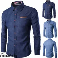 Бренд, новинка, мужские повседневные облегающие стильные потертые джинсовые рубашки с длинным рукавом, умная Повседневная модная мужская одежда, M-XXXL