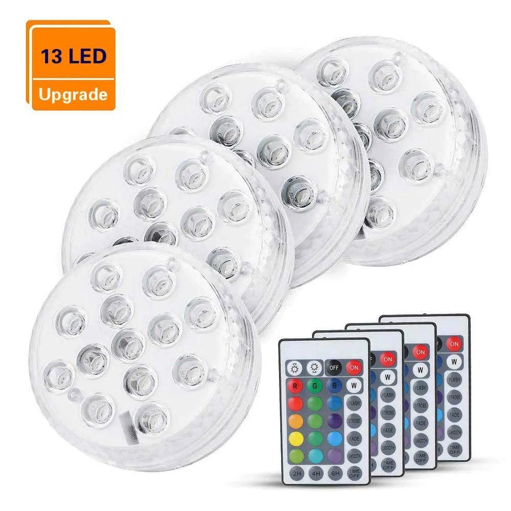 

13 LED Pool Lighting Waterproof Submersible Lights for Pond Fountain Aquarium Vase Tub Bathtub Home Decoration Underwater Lamp
