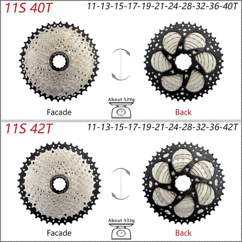 SUNSHINE Bicycle Cassette Sprocket 8/9/10/11/12Speed MTB Freewheel 32T/36T/40T/42T/46T/50T/52T HyperGlide Compatible Shimano