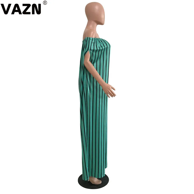 VAZN GFNN18130, дизайн, с открытыми плечами, для девочек, в полоску, спортивный комбинезон, короткий рукав, длинные штаны, комбинезоны, сексуальные Клубные Комбинезоны