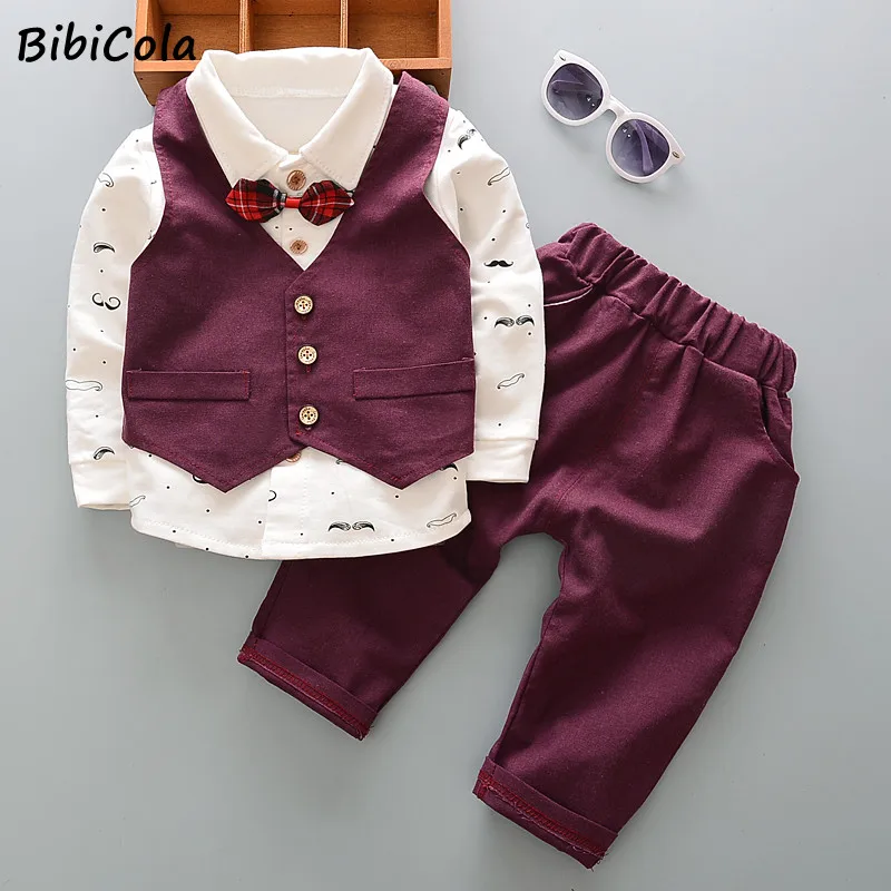 Conjunto de ropa para niños, chaleco + manga larga + Pantalones, traje de caballero, chándal, primavera y otoño