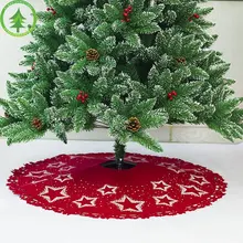Christmas Tree Skirt 100cm Star Pattern Felt Print Non-Woven Christmas Tree Base Decoration Apron Wrap