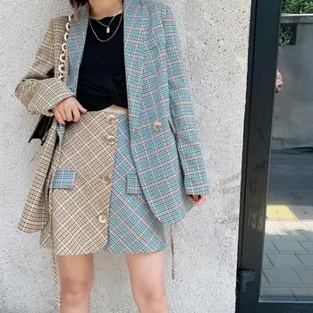 

Fashion Plaid Patchwork Work Blazers Women Notched Collar Long Sleeve Blazers Coat Office Lady Outerwear