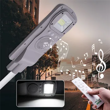 

60W LED Solar Street Light Bluetooth Music Function Light+Radar Sensing+Remote Timing Control Outdoor Wall Timer Lamp