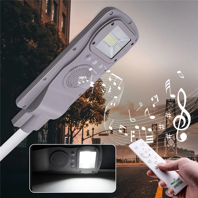 60W Led Zonne-straat Licht Bluetooth Muziek Functie Licht + Radar Sensing + Remote Timing Control Outdoor Muur Timer lamp