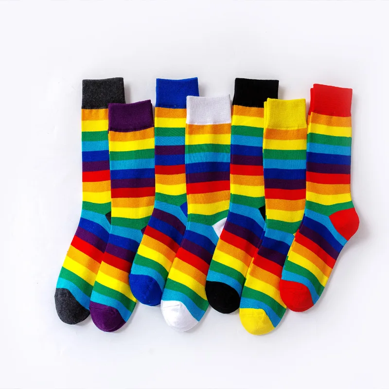 

Kawaii Japanese Cotton Elasticity Sweat Skateboard socks Luxury Candy Color Rainbow Striped Casual Retro Harajuku Socks