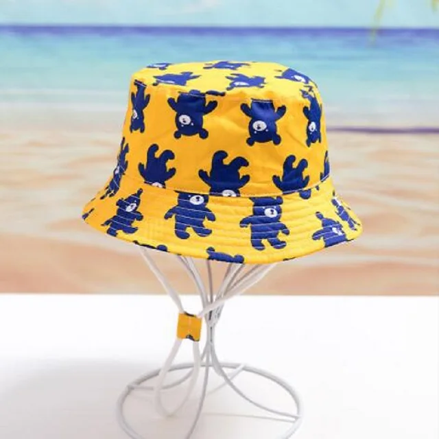 Summer Children Cotton Cartoon Bucket Cap For Boys Printing Floral Baby Girls Sun Hat Flower Kids Bonnet yellow bear
