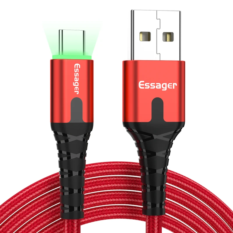 Essager светодиодный usb type C быстрый заряд кабеля провода шнур 3 м кабель usbc для Xiaomi K20 samsung Oneplus 7 Pro мобильный телефон USB-C - Цвет: With LED Red