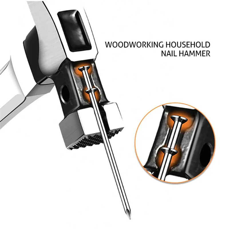 Claw Hammer Carbon Steel Woodworking Hammer Multi-tool Non-slip Percussion Surface and Shockproof Square Round Head Household
