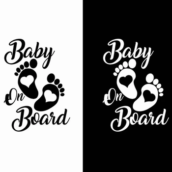 

12.2*17.5CM Car Sticker Vinyl Cute Funny Baby On Board Foot Print Warning Sign Vinyl Car Decal Sticker