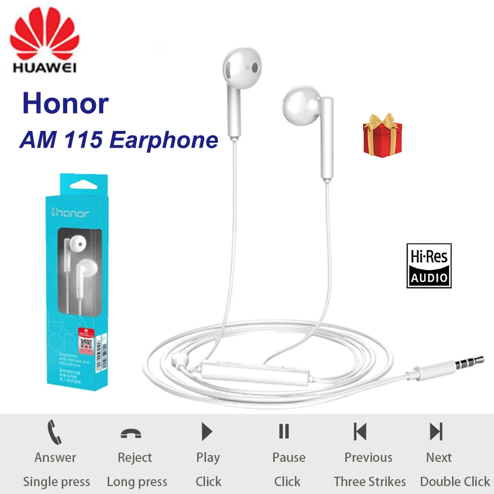 Оригинальные наушники Huawei Honor AM 115 наушники-вкладыши 3 5 мм динамик проводной