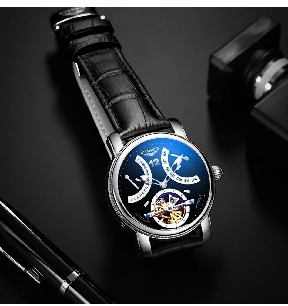 GUANQIN Men's Tourbillon Automatic Waterproof Gold Mechanical Self-winding Watch Luxury Luxury Brand Luminous Stainless Steel mechanical pocket watch