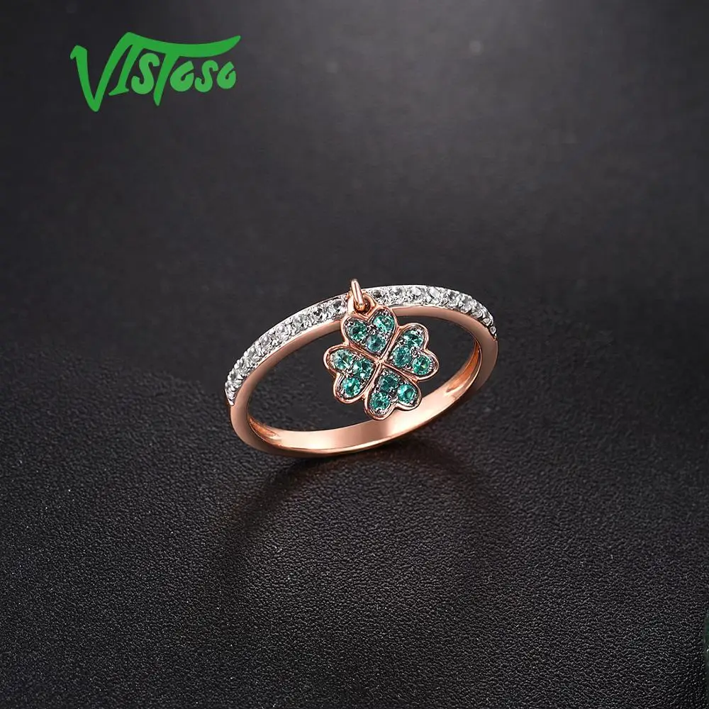 VISTOSO чистый 9K розовое золото лаборатория создала изумрудно & WhiteSapphire клевер