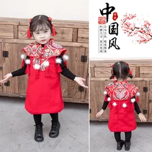 Зимнее хлопковое плотное шерстяное пальто с вышивкой в китайском стиле для маленьких девочек пальто Ципао для девочек