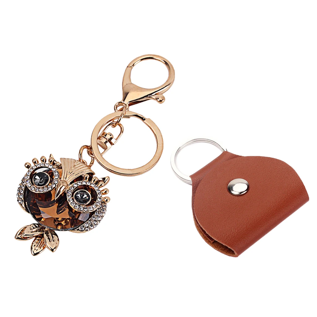 

Guitar Plectrum Pick Holder Leather Case Keyring With Owl Key Ring Chain Pendant