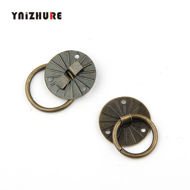 

10pcs 20mm Antique Brass Decorative Mini Jewelry Chest Box Furniture Handle Cabinet Dresser Drawer Pull Knob Ring w/Screw 1 orde