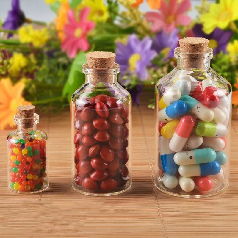 8pcs 12ml 15ml 20ml 22ml 25ml 30ml 50ml 70ml 110ml Glass Bottles with Cork Stopper Empty Spice Bottles Jars Gift Crafts Vials 2